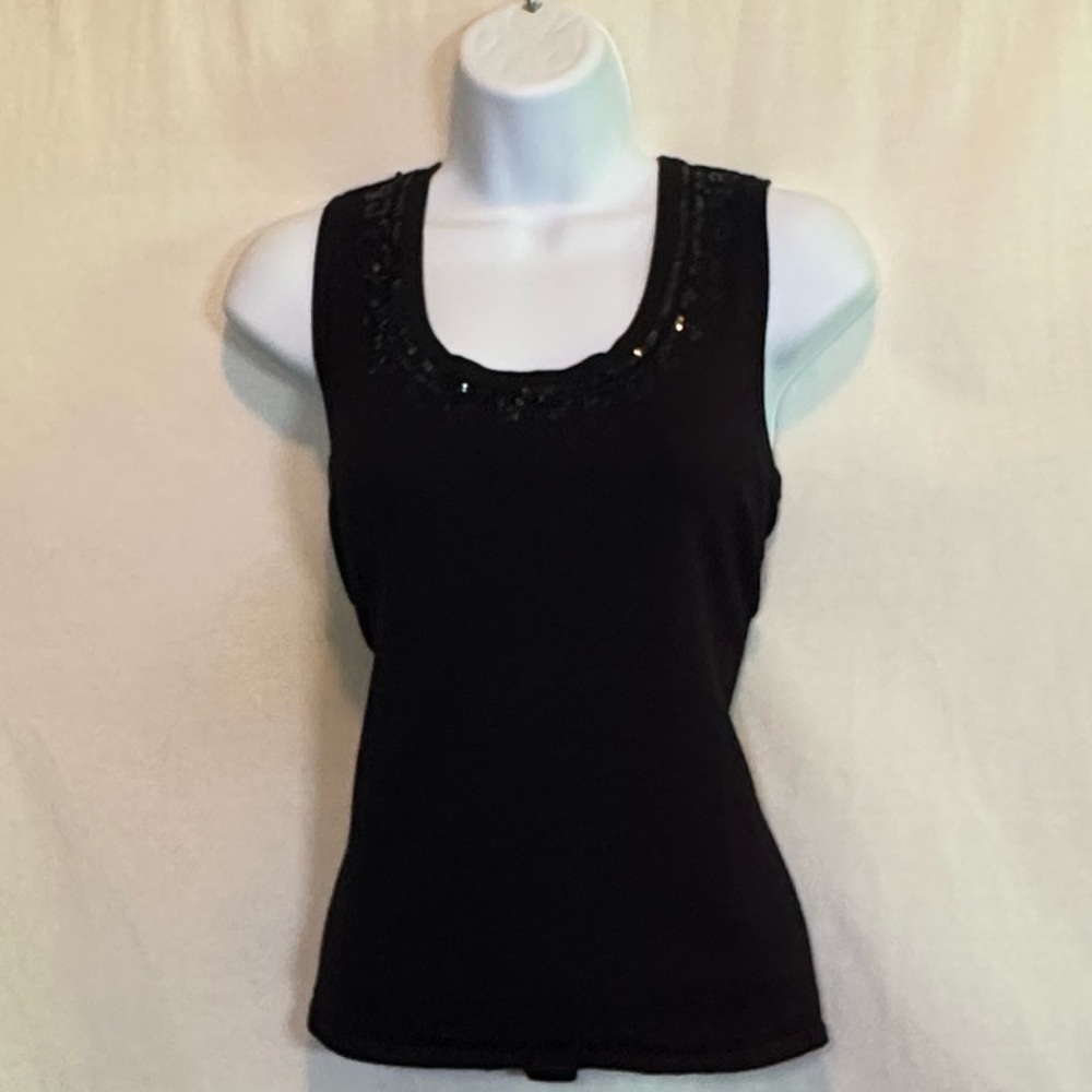 H-29 Notations Black Sequin Detail Sleeveless Pullover Sweater Size L
